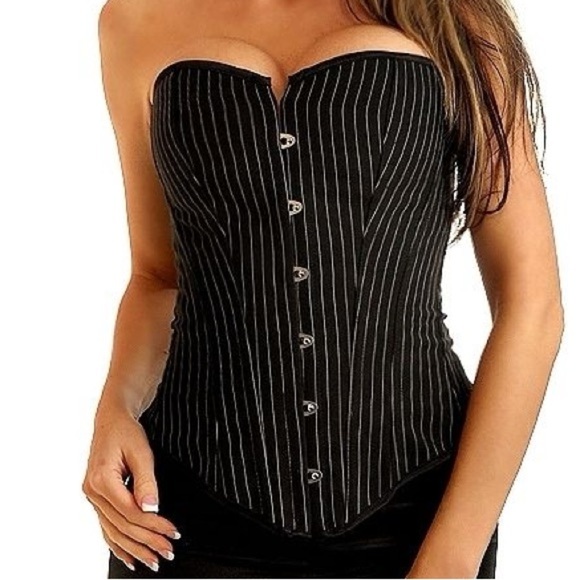 Black Pinstripe Corset Top - Picture 1 of 9